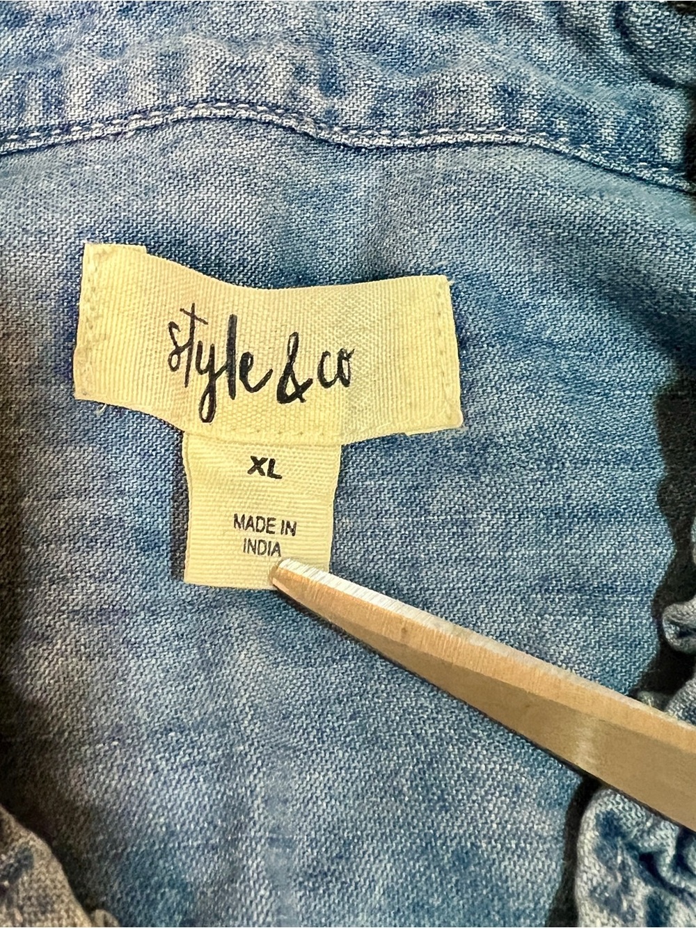 Style&Co Wms Blue Chambray Cotton Embroidered Retro Boho Ruffle Peasant Top XL - Picture 9 of 15